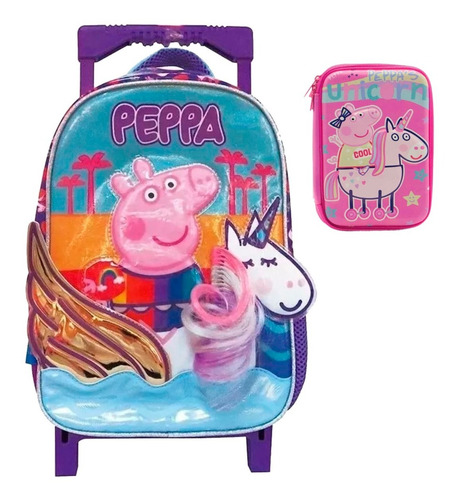 Combo Mochila Peppa Pig Carro 12 + Cartuchera Licencia Of.