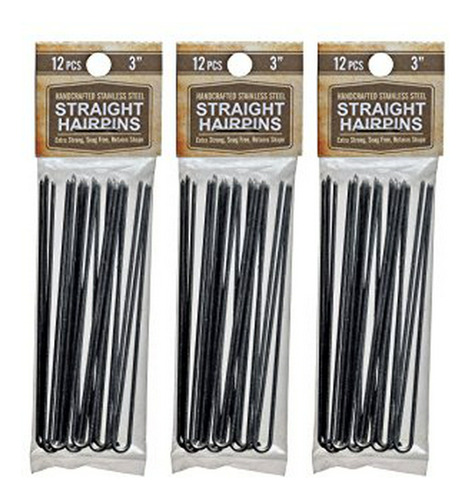 Horquillas - Hair Pins 3 Inch Straight 3 Packs (36 Pins) Sta