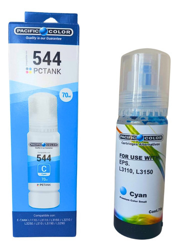 Tintas T544 Para Ecotank Con Boquilla 70ml L3110 Pacific Tinta Cian