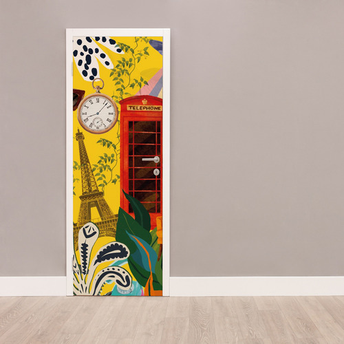 Vinilos Decorativos Para Puertas - 200x70 Color Collage Retro 2