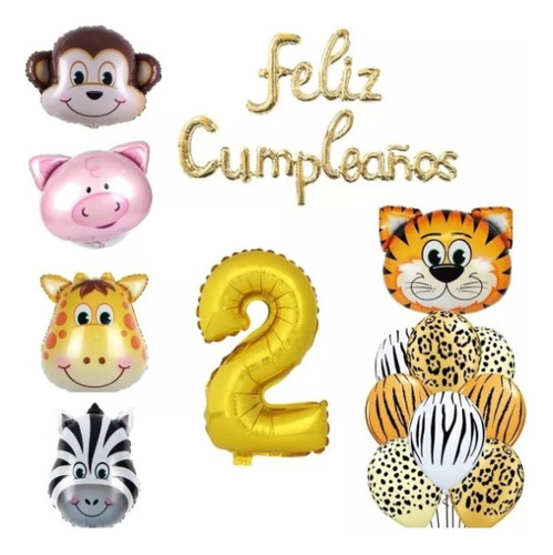 Kit Deco 3 Globos Animal 65cm+10bombas Impresos+feliz Cumple