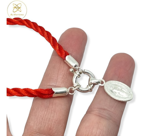 Pulsera Plata Hilo Seda Rojo Dije Medalla Milagrosa Marinero