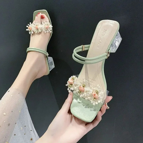 Sandalias Florales De Tacón Alto Para Mujer, Zapatos De Vest