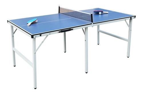 Mesa Ping Pong Mediana Plegable Compacta Para Espacio Chico Color Azul