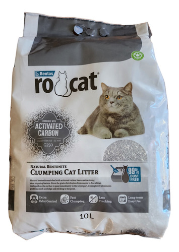 Rocat Arena Sanitaria Aglutinante Gatos 8,6 Kg Carbón Activo