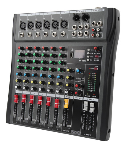 Placa De Sonido Power Mixer De 6 Canales Para Streaming