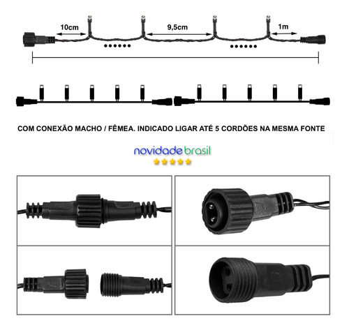 Kit Com 16 Cordão 100 Leds 10m Com Strobo Prova D'água Natal