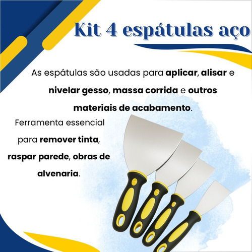 Kit Espatula Para Gesso Rejunte Massa De Vidro Raspar Parede Tinta Massa Corrida Pintor Drywall Gurumania