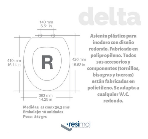 Imagen 2 de 2 de Tapa Asiento Marca Resimol Para Poceta Color Gris