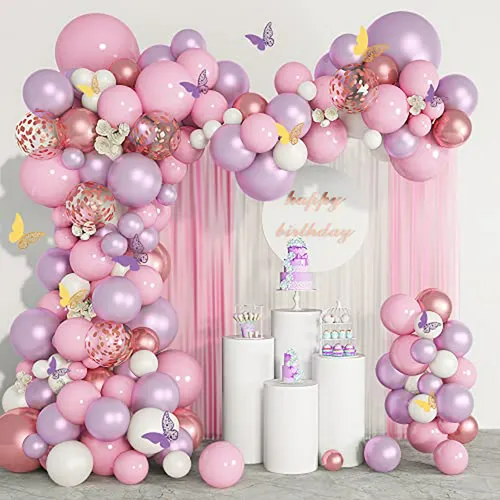 Kit Baby Shower 143 Pcs Globos Mariposa Rosa-púrpura