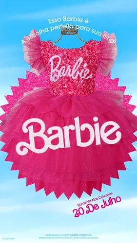 Vestido Infantil Barbie Luxuoso Festa Temática, Aniversário