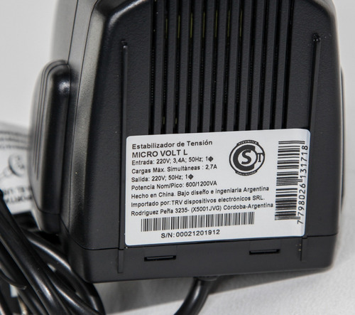 Estabilizador Tension Microvolt L 1200va Pico 4toma Trv Htec