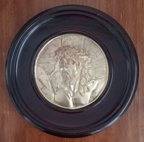 Antiguo Marco De Madera Con Imágen Jesús Madera Y Metal (Usado)