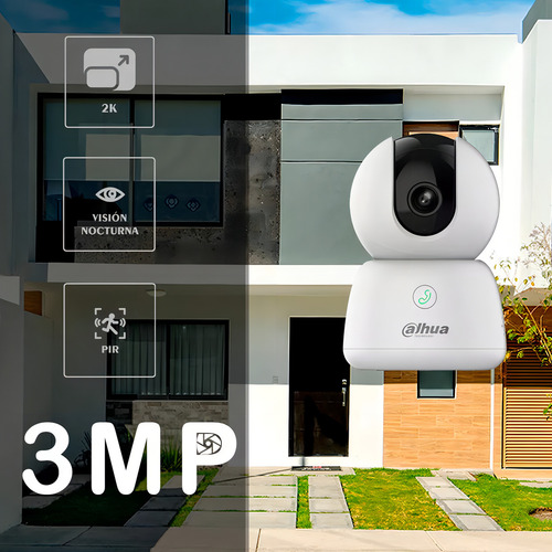 Cámara Wifi Dahua Technology Dh-ipc-h3bp-0360b, 3 Mp, Panorámica De 0° A 350° E Inclinación De -5° A 80° Vision Nocturna 10mts Ir Con Memoria Microsd De 64gb