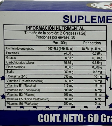 Coenzima Q10 60 Grageas Alinyac Jalea Real Complejo B Coq10 Sabor Sin Sabor