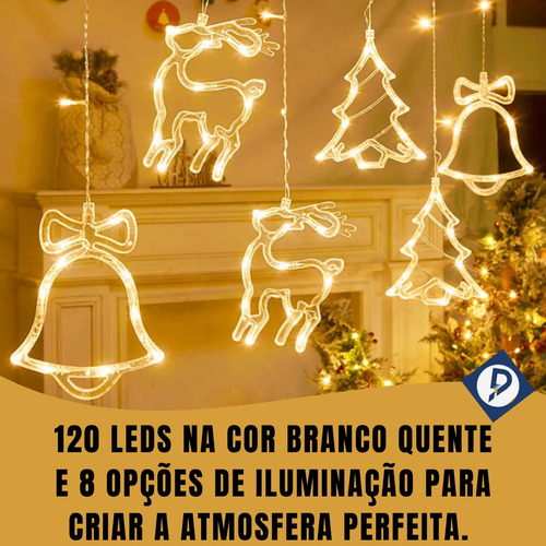 Cascata Símbolos De Natal Com 120 Leds Branco Quente 2,5m