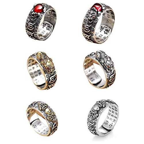 Anillos - 6 Pcs Pixiu Charms Ring Feng Shui Amulet Open Adju