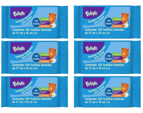 Toallitas Humedas Bebyto Con 120 Toallitas Pack C/6 Piezas