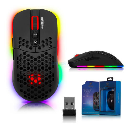 Mouse Gamer Inalambrico Micronics Recargable Rgb 7 Botones