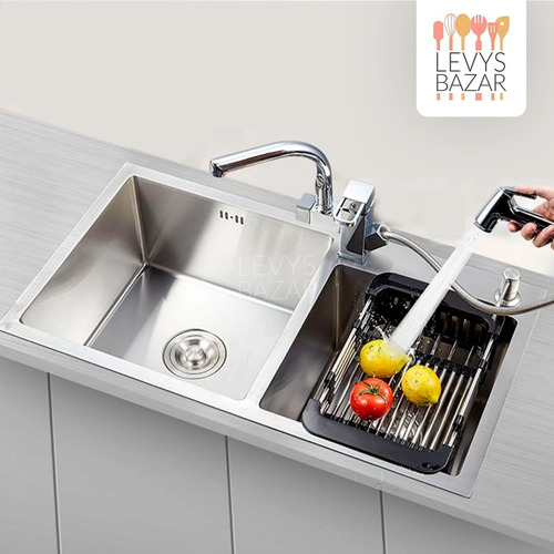 Imagen 3 de 10 de Escurridor Extensible Acero Inox Para Bacha Verduras Frutas