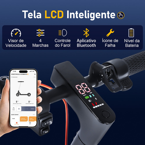 Honeywhale M2 Max-b Patinete Eletrico Adulto, Scooter Eletrica Com Motor De 500w, 32 Km De Autonomia, Velocidade Máxima De 32 Km/h, Honey Whale Patinete Elétrico Dobrável Com Bluetooth