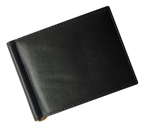 Tarjetero Plegable De Cuero Negro Para Hombre Con Clip Para