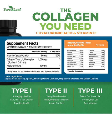 Suplemento Forestleaf Advanced Collagen Tipo 1, 2 E 3 120