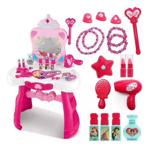 Set Tocador Mágico Princesas Maquillaje Niña Tocador Espejo