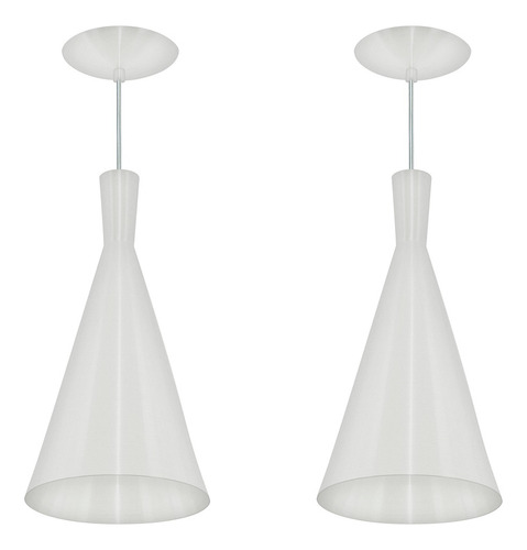 2 Pendentes Funil Corneta Branco Com Branco 110v/220v