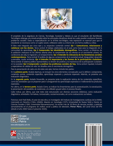 Ciencia, tecnología, sociedad y valores, de Paoli Bolio, Francisco José. Editorial Patria Educación, tapa blanda en español, 2020
