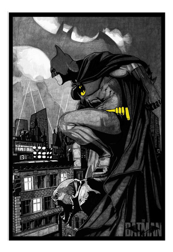Cuadro Poster Premium 33x48cm Batman Tejado Ilustracion