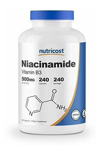 Nutricost Niacinamida (vitamina A B3) 500mg, 240 Cápsulas -