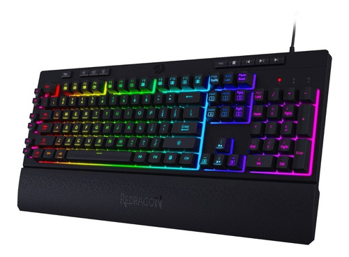 Teclado gamer Redragon Shiva K512 RGB QWERTY español latinoamérica color negro con luz RGB