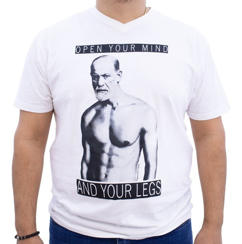 Playera Open Your Mind And Your Legs Sigmund Freud Blanco H