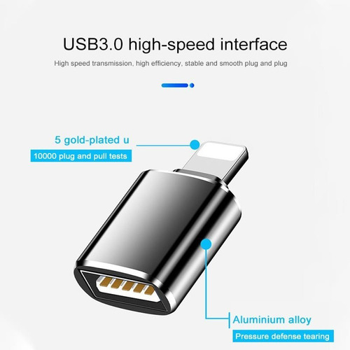 Imagen 5 de 6 de Adaptador Otg Lightning A Usb 3.0 iPhone iPad Memorias Mouse