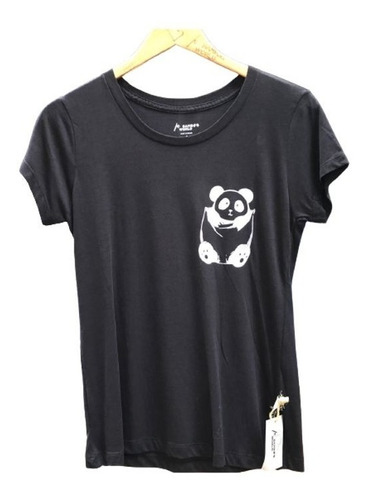Imagem 1 de 6 de Camiseta Baby Look Viscose De Bambu Preto Panda Bamboo World