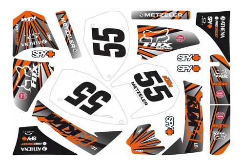 Kit Adesivos Motocross Trilha Para Ktm Lc4 2004 15813 Cor Laranja-Branco