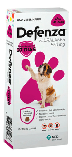 Defenza Antipulgas E Carrapatos Msd Cães 40 A 56 Kg Cor Rosa-chiclete