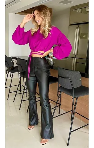Look calça de couro flare sales