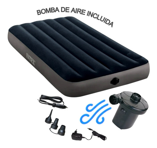 Kit Colchon Inflable 1 Plaza Combo Con Bomba Aire Incluida