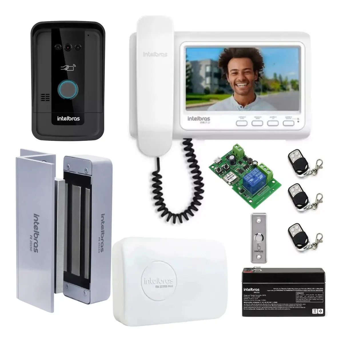 Kit Vídeo Porteiro Ivr 7 Id C/ Eletroímã Wifi E 3 Controles