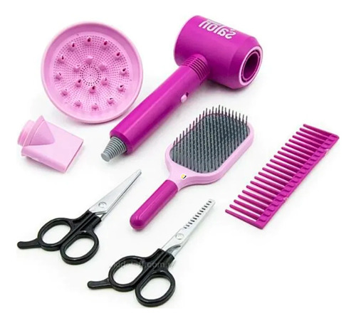 Set X6 Peluquería Secador Cepillo Peine Tijeras Juguete Acce