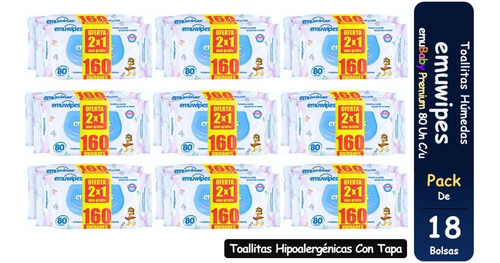 Toallitas Humedas Emuwipes Premium 80 C/u Pack X 18 Bolsas