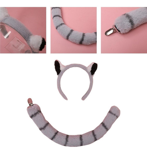 Y Conjunto De Cola Y Orejas De Mapache De Peluche,