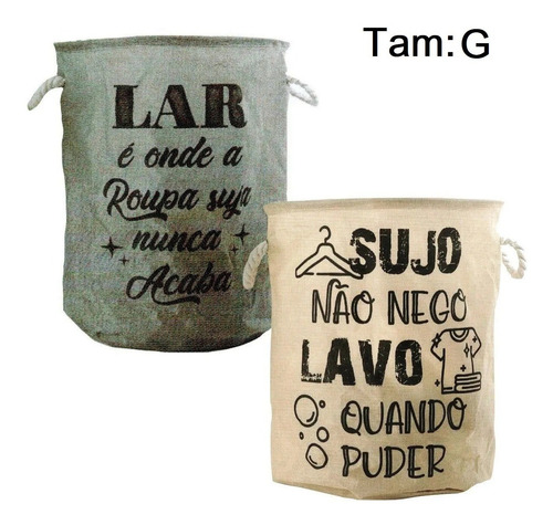 Imagem 1 de 3 de Cesto Grande Linho Impermeável Frases Divertidas