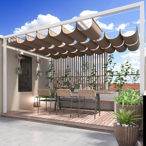 Ecoopts Toldo Retráctil Ondulado De 7 X 12 Pies Para Pérgola Marrón