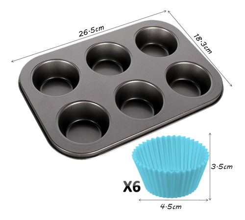 Molde Para Cupcakes + 6 Capacillos De Silicon Reposteria