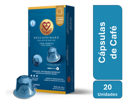 Kit Nespresso Descafeinado 20 Cápsulas 3 Corações