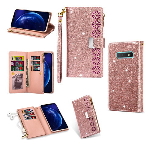 Funda De Piel Rosa Dorada Para Samsung Galaxy S10+