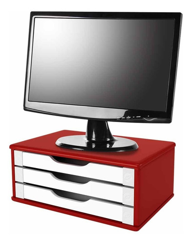 Suporte Para Monitor 3 Gavetas Vermelho Souza